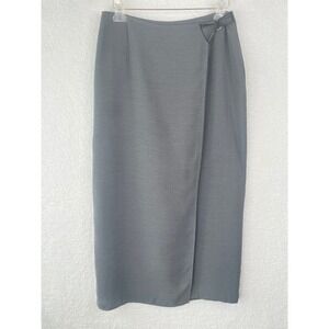 Charter Club Gray Faux Wrap Midi Skirt Buckle Detail Size 10 Menswear Inspired